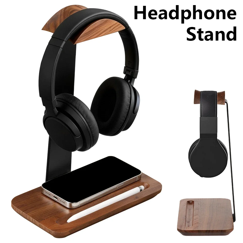 Headphone Stand Desk - Penyangga Headphone Kayu Universal dengan Alas